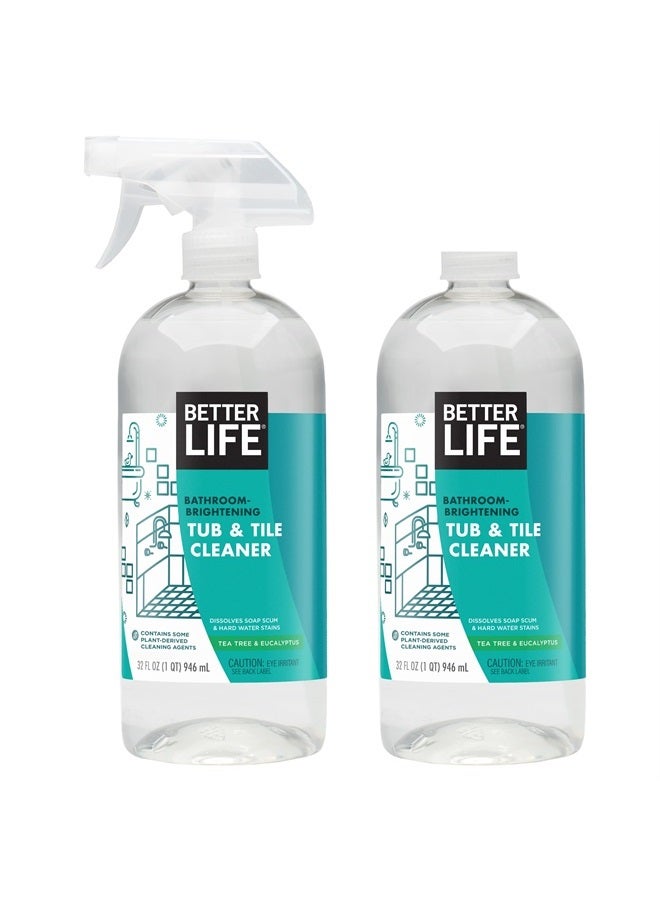 BETTER LIFE Bathroom Cleaner - Tea Tree Bathtub & Shower Cleaner Spray for Glass and Tile - Foaming Mold and Mildew Remover for Tub Works on Hard Water Stains - 32oz (Pack of 2)
