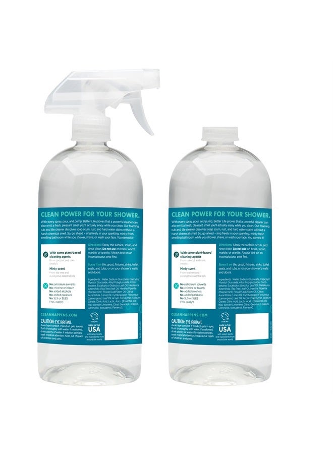 BETTER LIFE Bathroom Cleaner - Tea Tree Bathtub & Shower Cleaner Spray for Glass and Tile - Foaming Mold and Mildew Remover for Tub Works on Hard Water Stains - 32oz (Pack of 2)
