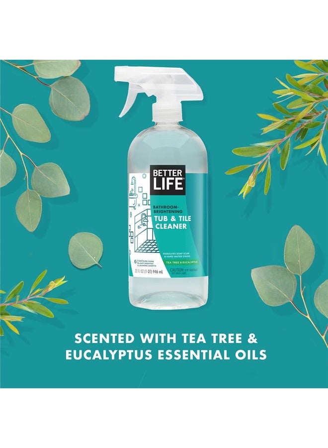 BETTER LIFE Bathroom Cleaner - Tea Tree Bathtub & Shower Cleaner Spray for Glass and Tile - Foaming Mold and Mildew Remover for Tub Works on Hard Water Stains - 32oz (Pack of 2)