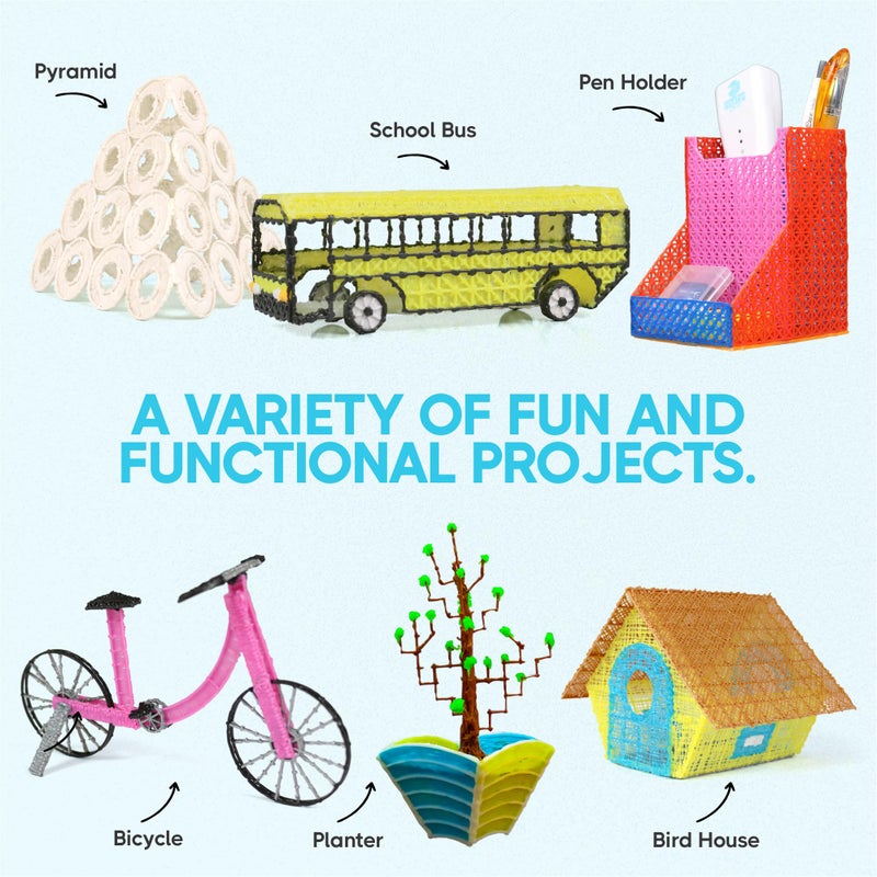 3Dmate 3D Pen Paper Stencils for Flower Pot, Pen Holder, School Bus, Bird House, Bicycle - Compatible with 3Dmate Base 3D Pen (Mat Not Included) - Image 2