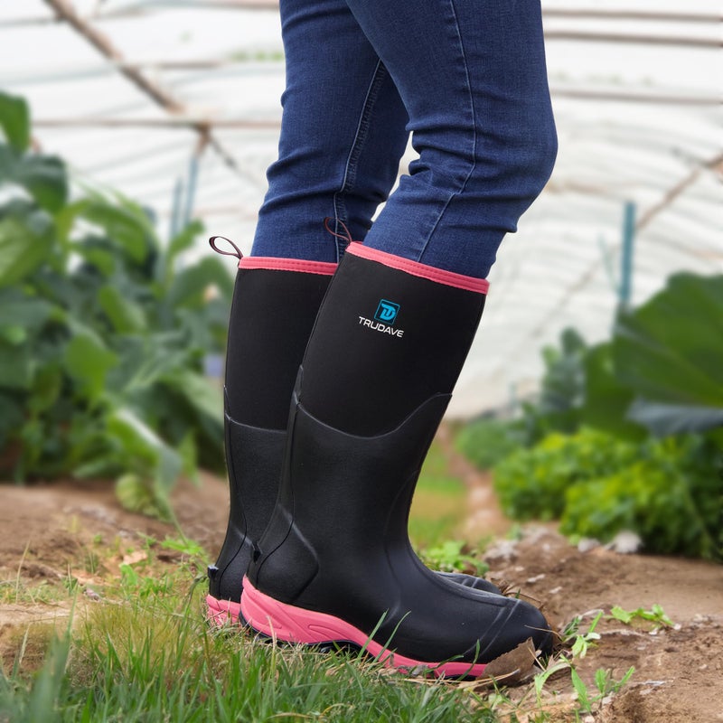 Trudave Rubber Boots for Women with Steel Shank, Waterproof Insulated Mud Rain Boots, 6mm Neoprene Anti-slip Outdoor Work Boots, Pink, Size 7 - Image 2