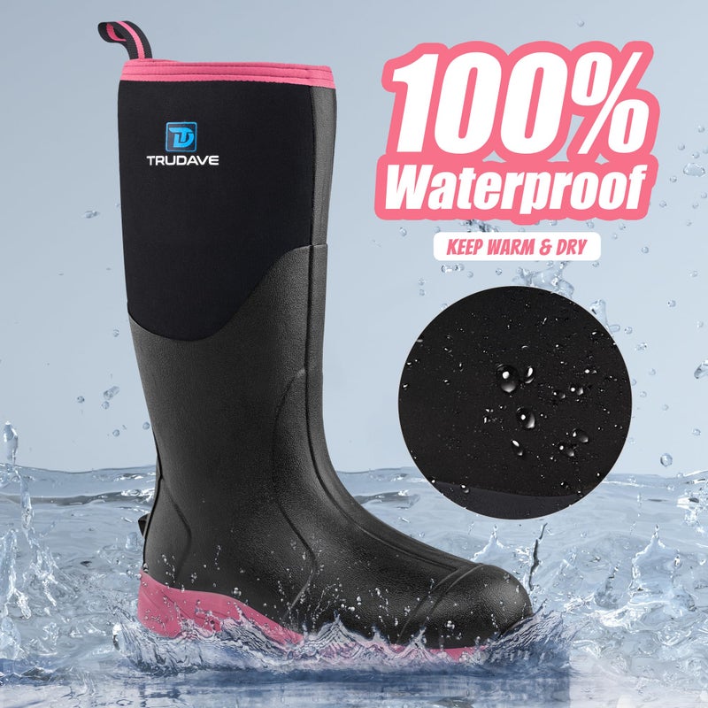 Trudave Rubber Boots for Women with Steel Shank, Waterproof Insulated Mud Rain Boots, 6mm Neoprene Anti-slip Outdoor Work Boots, Pink, Size 7 - Image 3