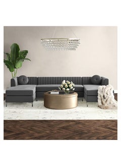 A to Z Furniture Zahra Fabric 3-Piece Sofa Set in Dark Grey Color U Shaped Sofa  - Image 1