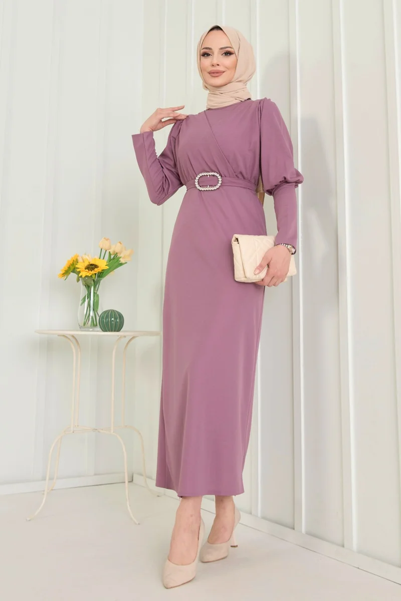 Tofisa Plain Crew Neck Women's Pink Dress - 11615