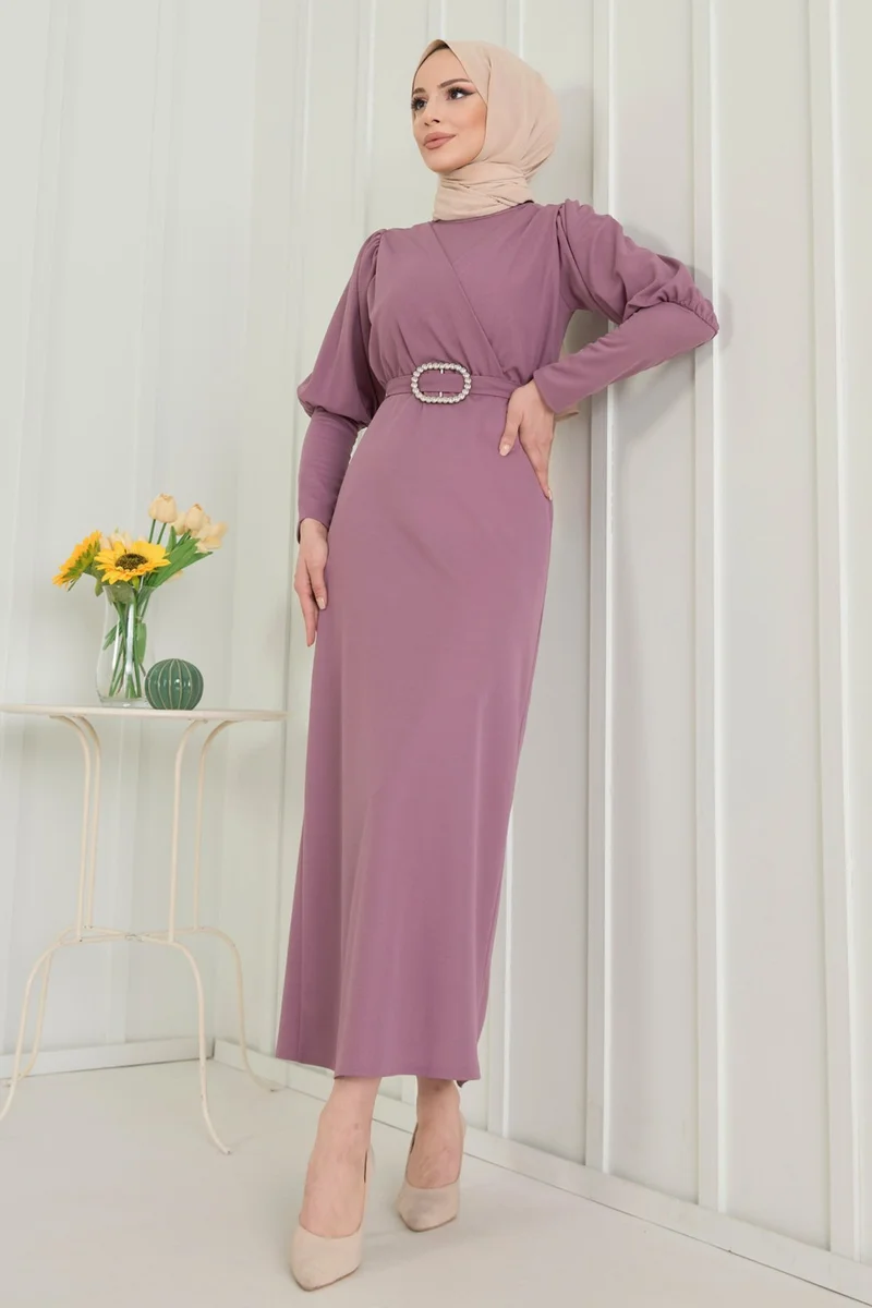 Tofisa Plain Crew Neck Women's Pink Dress - 11615