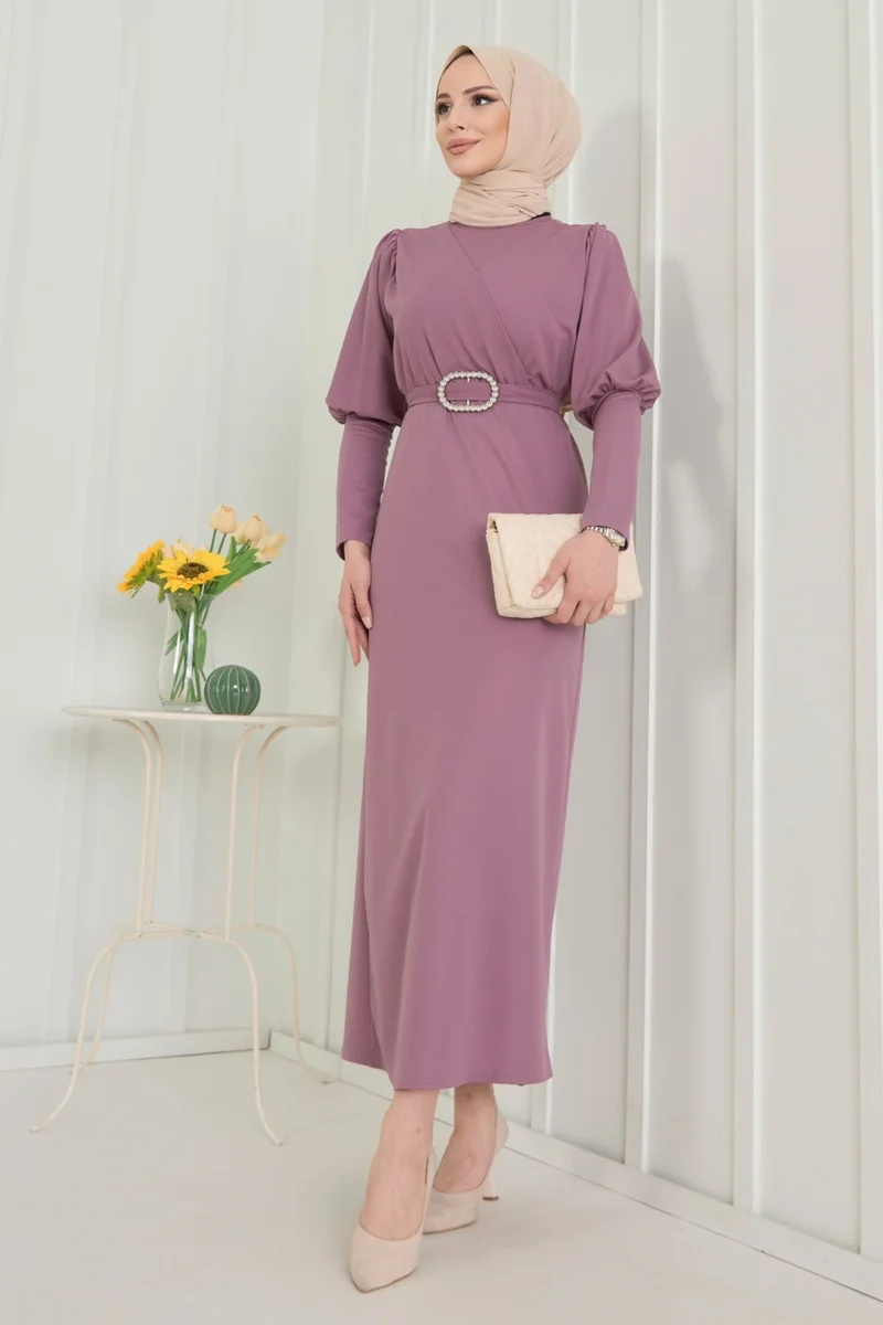 Tofisa Plain Crew Neck Women's Pink Dress - 11615