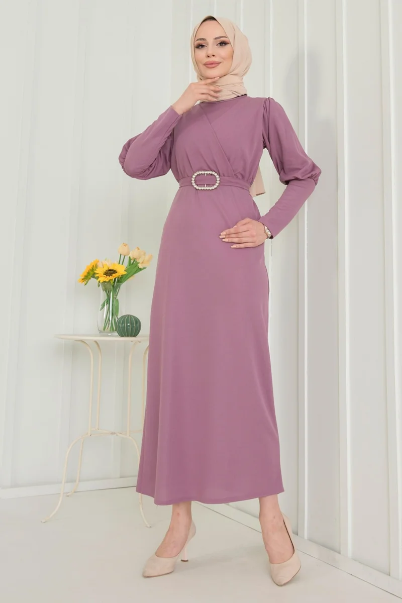 Tofisa Plain Crew Neck Women's Pink Dress - 11615