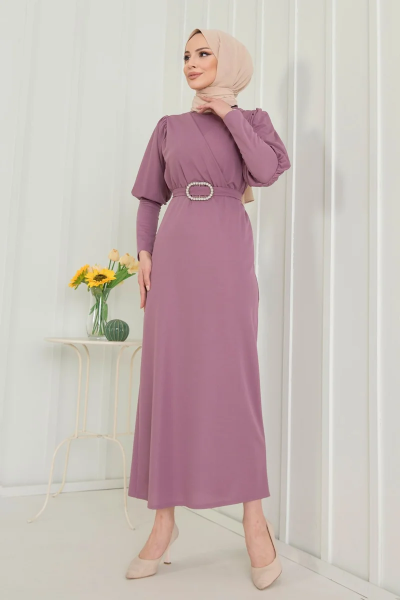 Tofisa Plain Crew Neck Women's Pink Dress - 11615