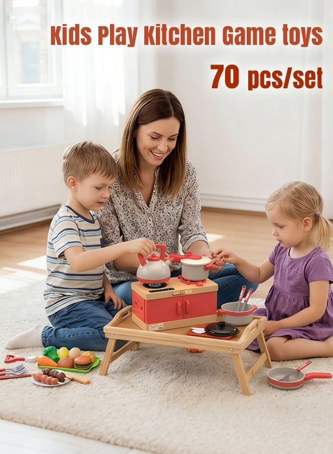 Vixplorn Fun Kids Play Kitchen Toys 70pcs/Set with Realistic Cooking Accessories, Interactive Children's Kitchen Game Set, Toddlers Pretend Cooking Playset, Pretend Play Food Pots Pans Hamburger Playset, Interesting Role Play Gift Cooking Game Toy for Boys Girls - Image 1