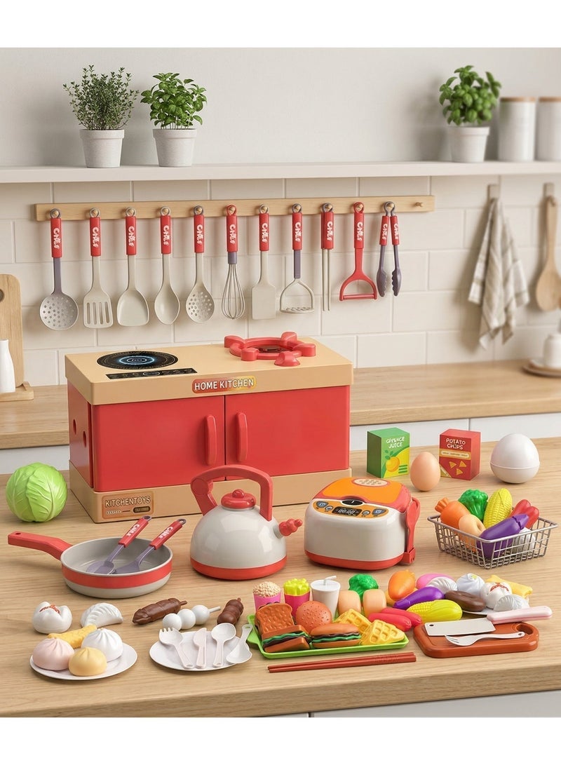 Vixplorn Fun Kids Play Kitchen Toys 70pcs/Set with Realistic Cooking Accessories, Interactive Children's Kitchen Game Set, Toddlers Pretend Cooking Playset, Pretend Play Food Pots Pans Hamburger Playset, Interesting Role Play Gift Cooking Game Toy for Boys Girls - Image 3
