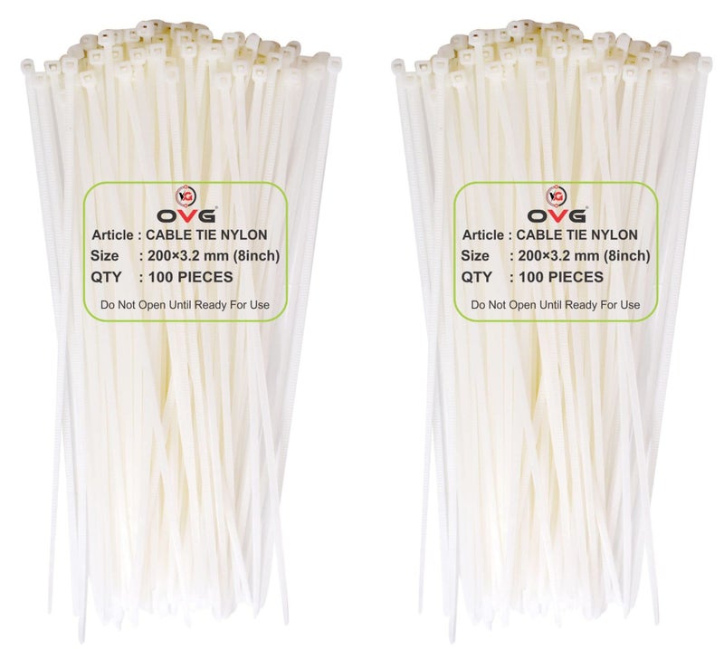 OVG Nylon Self Locking Cable Ties, White (150 mm × 3.2 mm, 6 Inch, Pack of 200 Pcs) Heavy Duty Strong Zip Ties Teeth Grip Fastener Organizer Tie (200, 6 inch 150mm × 3.2mm) - Image 5