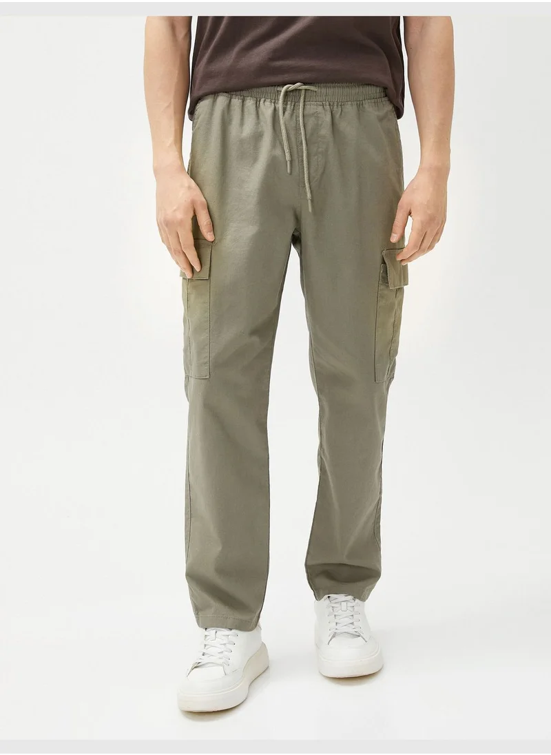 KOTON Linen Blend Cargo Trousers Pockets Drawstring