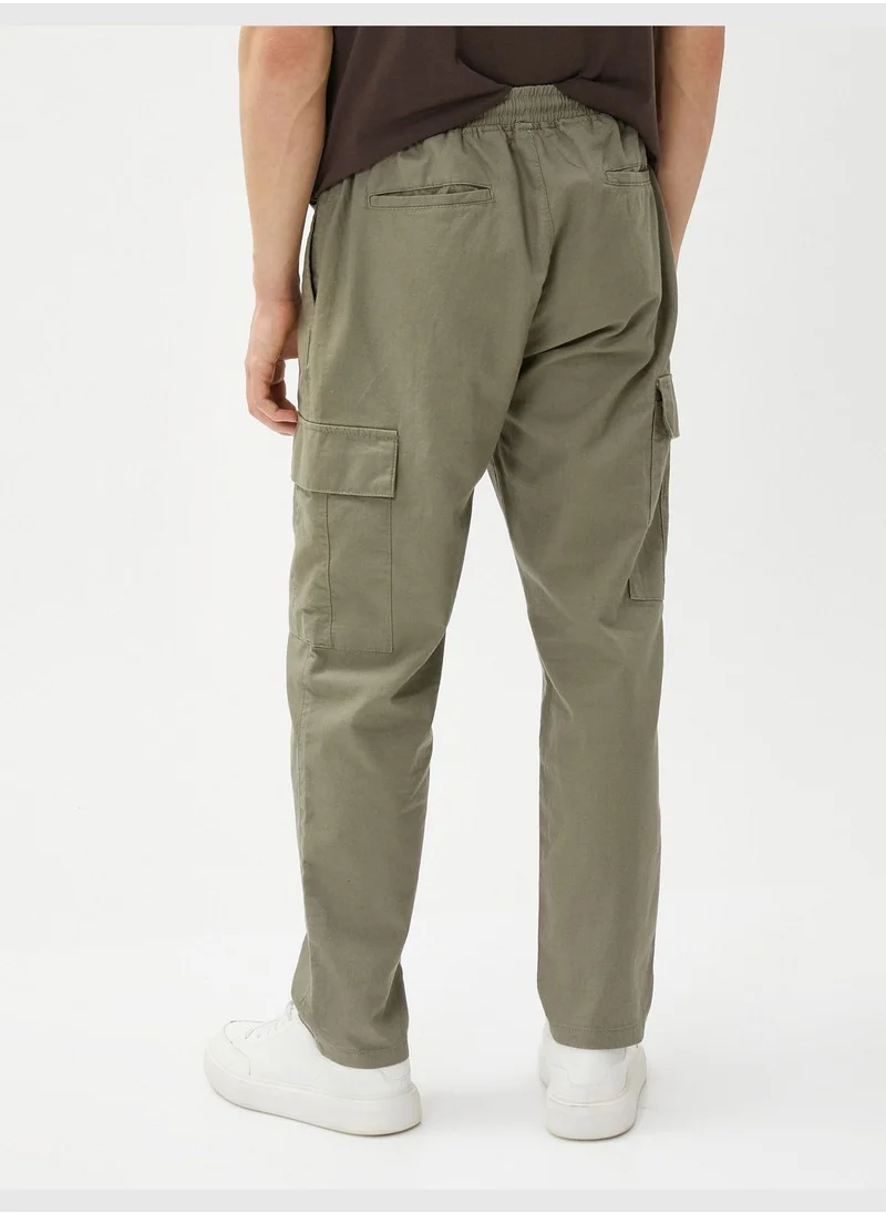 KOTON Linen Blend Cargo Trousers Pockets Drawstring
