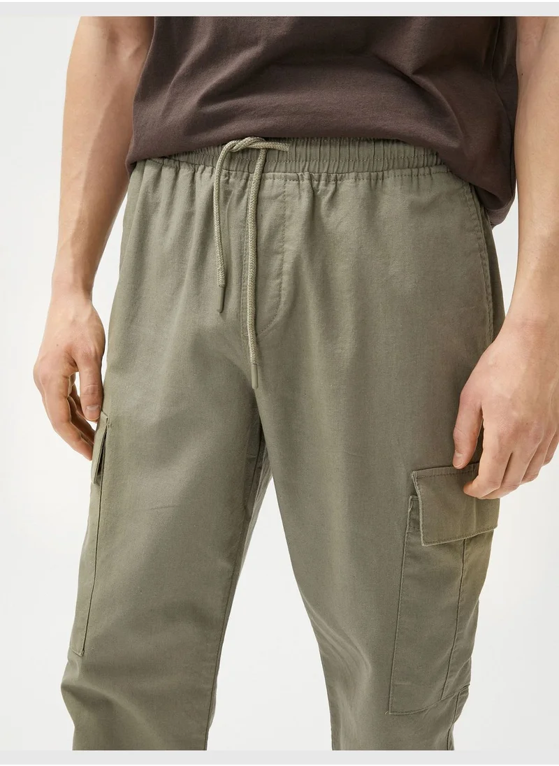 KOTON Linen Blend Cargo Trousers Pockets Drawstring