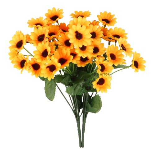 BS AMOR Artificial Flowers - Home Decoration Gift Items for Living Room Corner Table Top Bedroom Wedding (Pot Not Included, 2 Sunflower Bunch, Yellow - Image 1