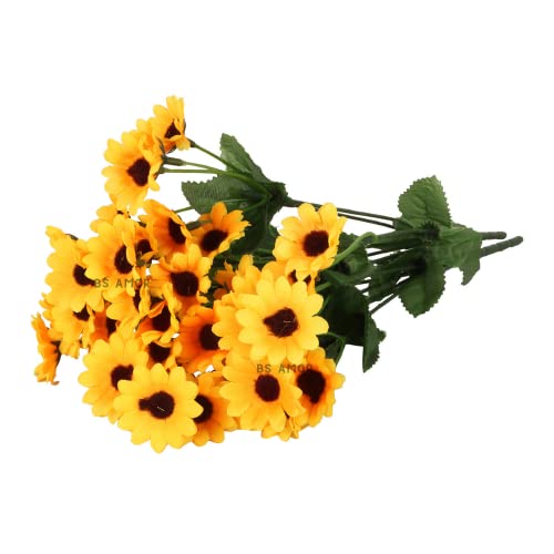 BS AMOR Artificial Flowers - Home Decoration Gift Items for Living Room Corner Table Top Bedroom Wedding (Pot Not Included, 2 Sunflower Bunch, Yellow - Image 4