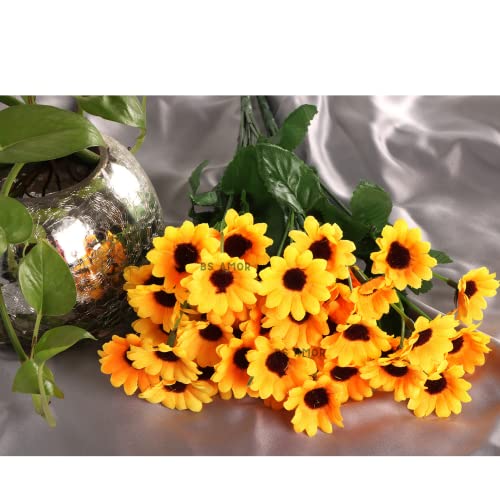 BS AMOR Artificial Flowers - Home Decoration Gift Items for Living Room Corner Table Top Bedroom Wedding (Pot Not Included, 2 Sunflower Bunch, Yellow - Image 2