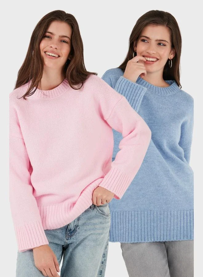 Lela Lela Regular Fit Crew Neck Basic 2-Pack Knitwear Sweater Women's SWEATER 4616213S2