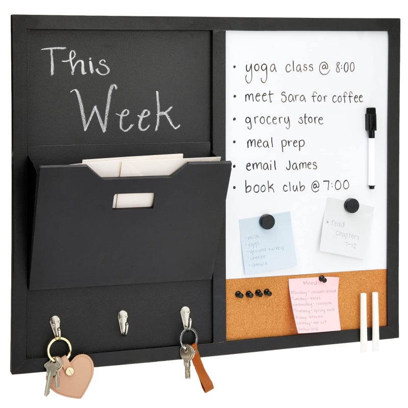 Juvale White Board Message Command Center & Wall Organizer - 21.9 x 18.2 x 0.6 in, White - Dry Erase Calendar for Wall with Chalkboard & Cork Surface - Image 1