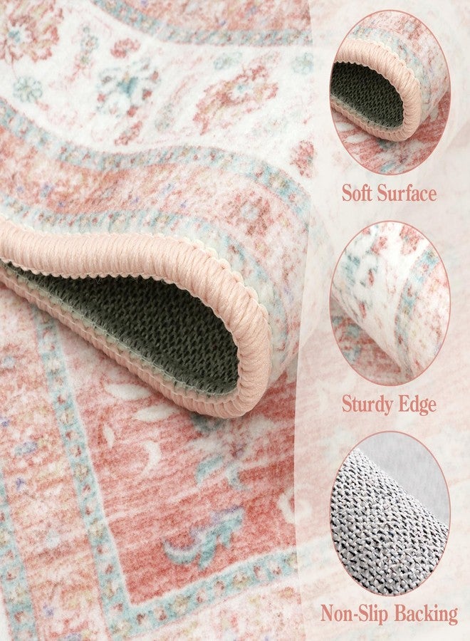 لايف بوكس سجادة لايف بوكس وردية اللون، مقاس 5x7، قابلة للغسل، مناسبة لغرفة المعيشة، سجاد وردي لغرف نوم البنات، سجاد مانع للانزلاق بنقوش زهور عتيقة، سجاد قصير الوبر مقاوم للبقع، مناسب لغرفة الطعام وغرفة الأطفال وديكور المنزل. - Image 4