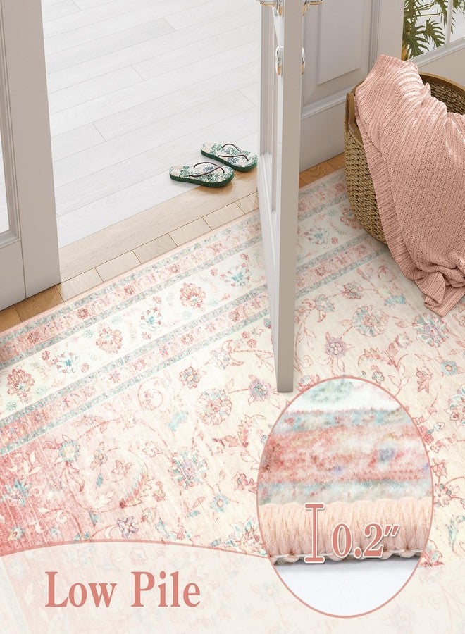 لايف بوكس سجادة لايف بوكس وردية اللون، مقاس 5x7، قابلة للغسل، مناسبة لغرفة المعيشة، سجاد وردي لغرف نوم البنات، سجاد مانع للانزلاق بنقوش زهور عتيقة، سجاد قصير الوبر مقاوم للبقع، مناسب لغرفة الطعام وغرفة الأطفال وديكور المنزل. - Image 3
