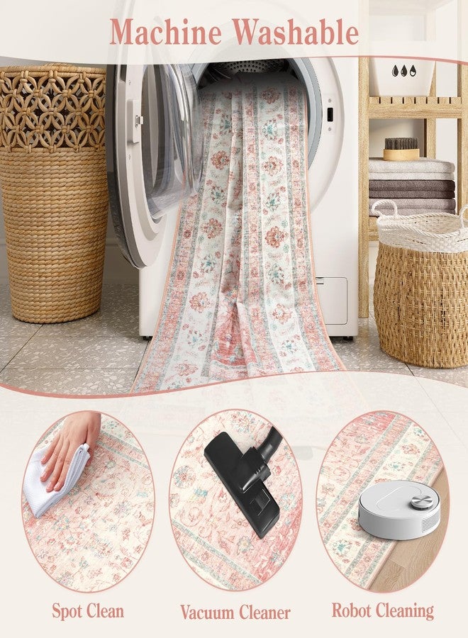 لايف بوكس سجادة لايف بوكس وردية اللون، مقاس 5x7، قابلة للغسل، مناسبة لغرفة المعيشة، سجاد وردي لغرف نوم البنات، سجاد مانع للانزلاق بنقوش زهور عتيقة، سجاد قصير الوبر مقاوم للبقع، مناسب لغرفة الطعام وغرفة الأطفال وديكور المنزل. - Image 5