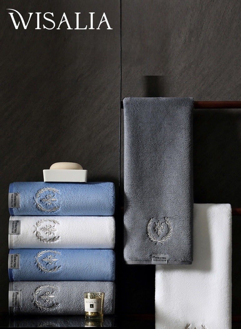 Wisalia 3 piece towel set, made of 100% combed cotton with high quality, fast drying, high water absorption, thick and soft hotel grade bath towels, suitable for bathroom and SPA bathroom towel set 35x75cm (blue/white/gray towel three piece set) - Image 1