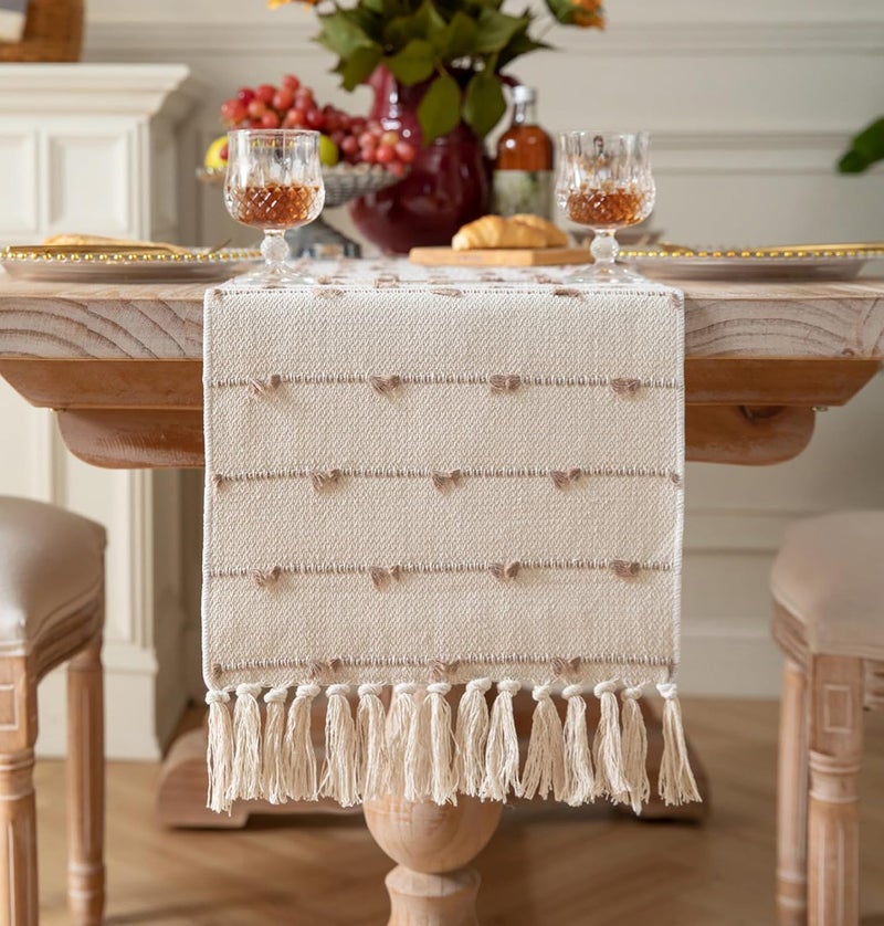 STONEMUNK Cotton Table Runner 13'' x 72'' Eco-Friendly Hand-Made Cotton Runner for Parties, Dining Table, Wedding, Boho Runner - (Beige - Pile (Raj)) - Image 1