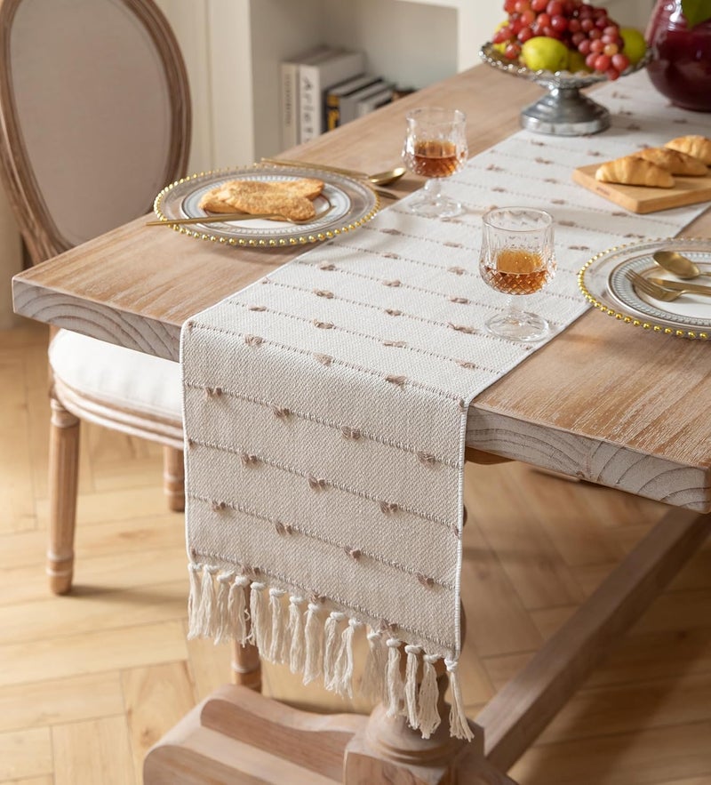 STONEMUNK Cotton Table Runner 13'' x 72'' Eco-Friendly Hand-Made Cotton Runner for Parties, Dining Table, Wedding, Boho Runner - (Beige - Pile (Raj)) - Image 4