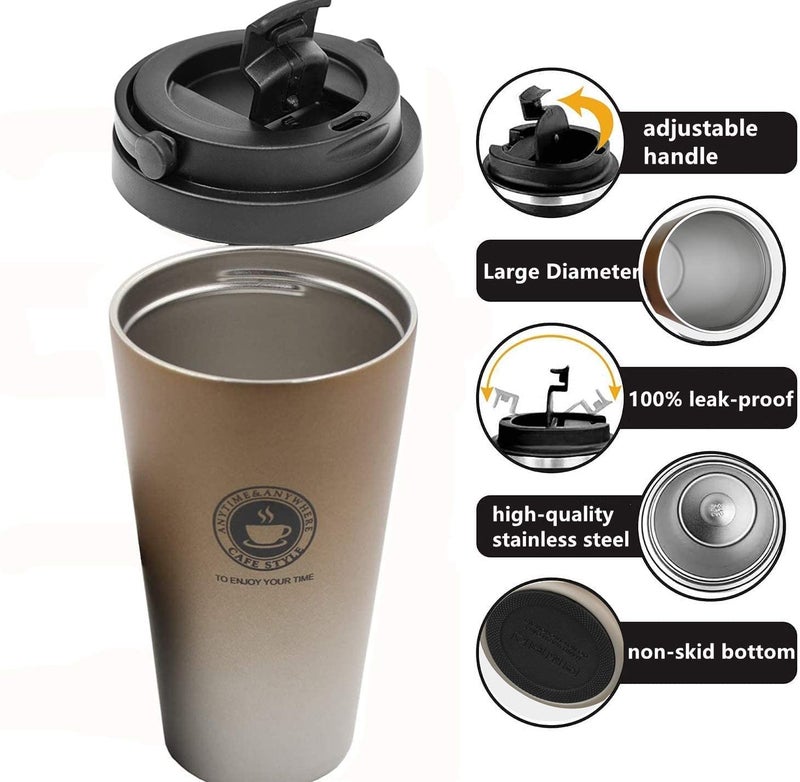 VAKTAVYA Coffee Mug 500ML Insulated Coffee Cups Double Walled Travel Mug Vacuum Insulation Stainless Steel Car Coffee Mug with Leakproof Lid Reusable Thermal Cup for Hot Cold Drinks Coffee Tea Beer - Image 5
