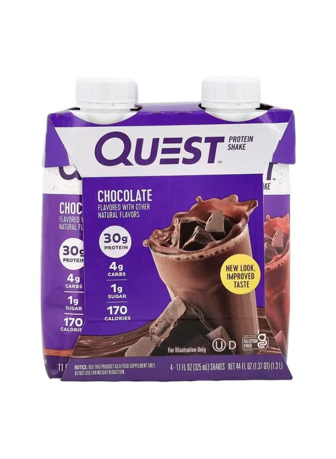 Quest Nutrition، مخفوق البروتين، شوكولاتة، 4 مخفوقات، 11 أونصة سائلة (325 مل) لكل منها