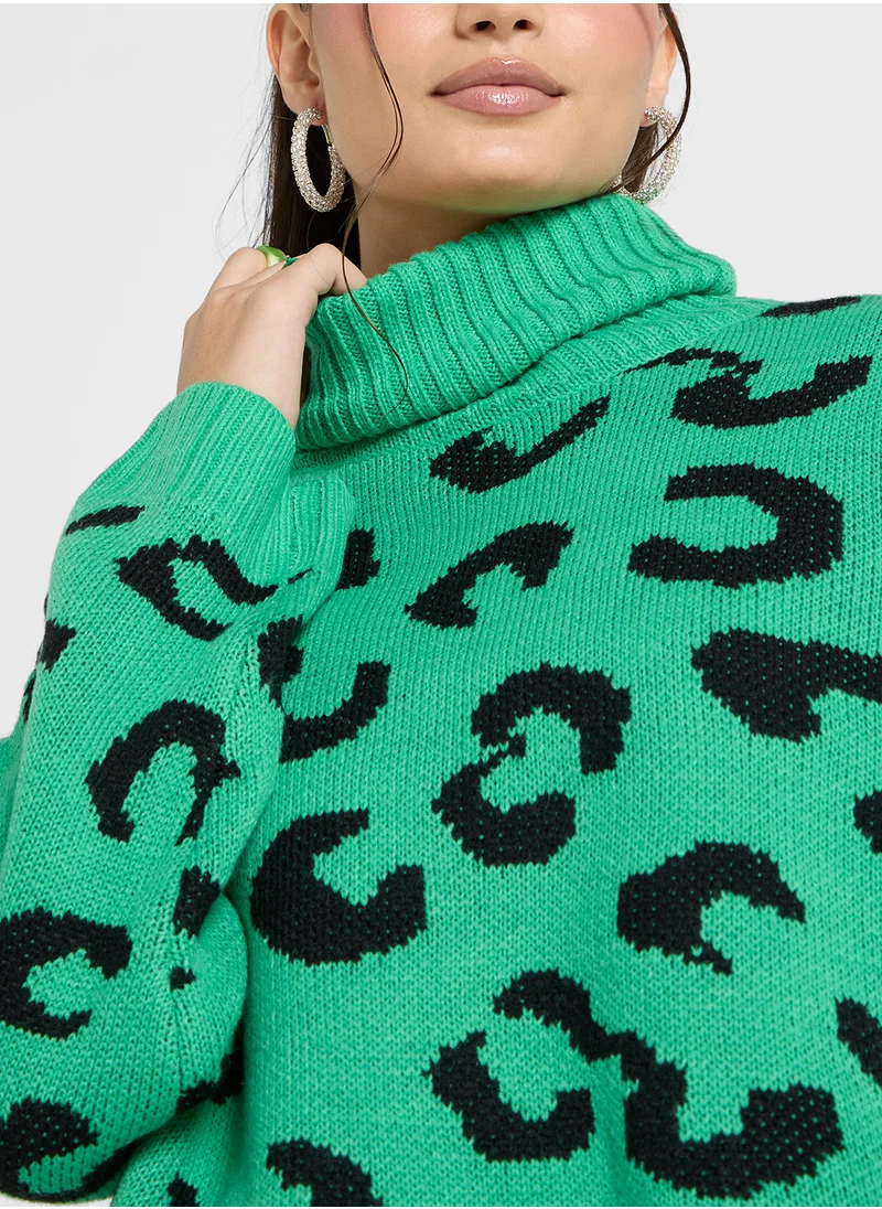 Ginger Leopard Print High Neck Sweater