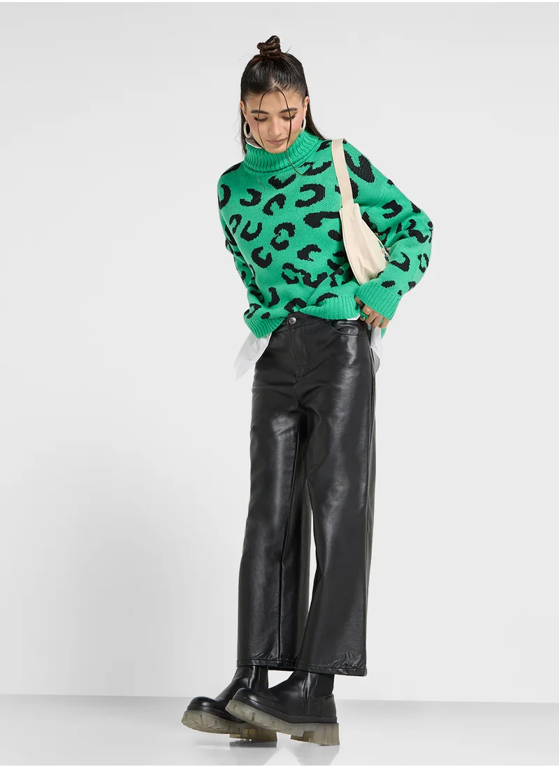 Ginger Leopard Print High Neck Sweater
