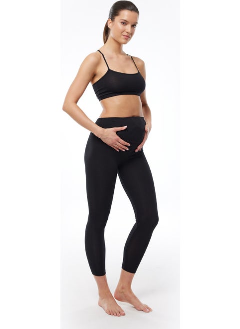 Malabadi Women's Black Modal Long Maternity Leggings 1901  - Image 1