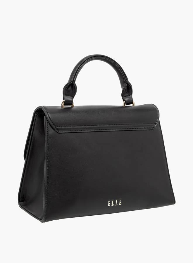 ELLE Women Monogram Print Satchel Bag with Adjustable Strap and Button Closure