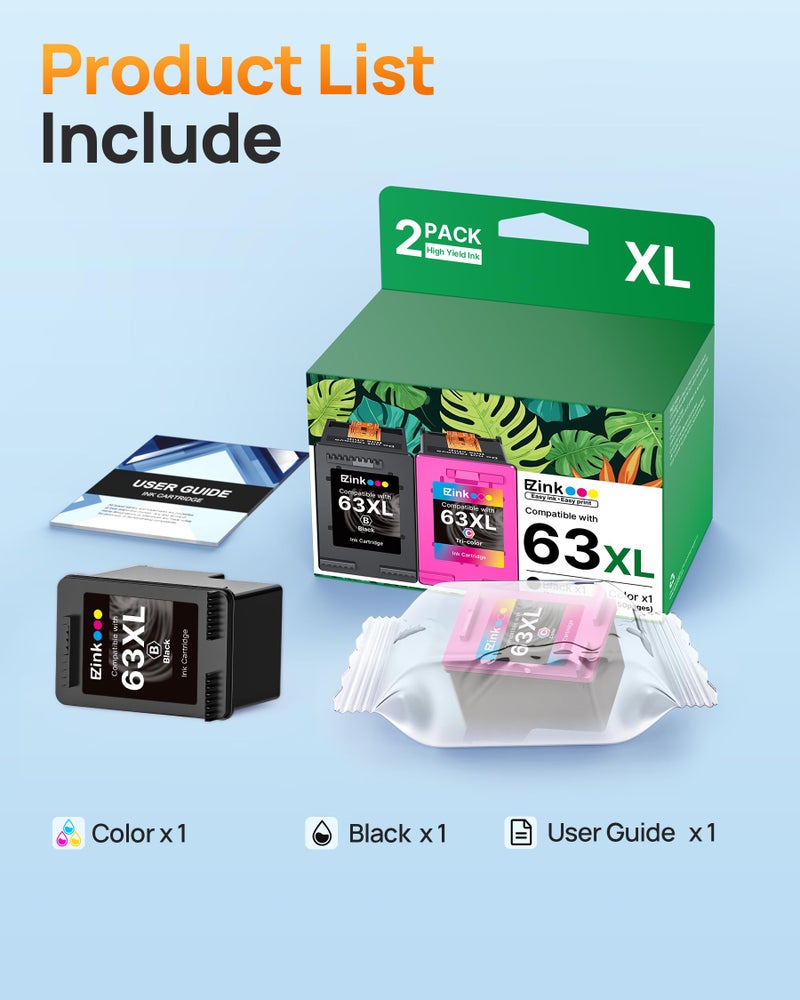 E-Z Ink 63XL Ink Cartridges Black and Color Remanufactured Replacement for HP Ink 63 for HP 63XL Ink Cartridges Combo Pack Work for Officejet 4650 3830 3833 5255 5258 Envy 4520 Deskjet 1112 3637 (2 Pack) - Image 5