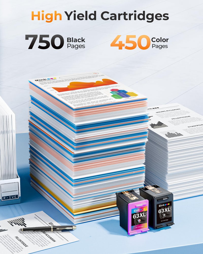 E-Z Ink 63XL Ink Cartridges Black and Color Remanufactured Replacement for HP Ink 63 for HP 63XL Ink Cartridges Combo Pack Work for Officejet 4650 3830 3833 5255 5258 Envy 4520 Deskjet 1112 3637 (2 Pack) - Image 3