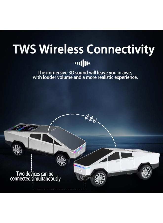 WSTER Tesla Cyber Truck Car Shaped Bluetooth Speaker WS 580 with Display Screen HD Sound, TWS Stereo Pairing, FM Radio, LED RGB Lights, Builtin Mic for Hands-Free Calls, Perfect Gift for Car Enthusiasts - Image 4