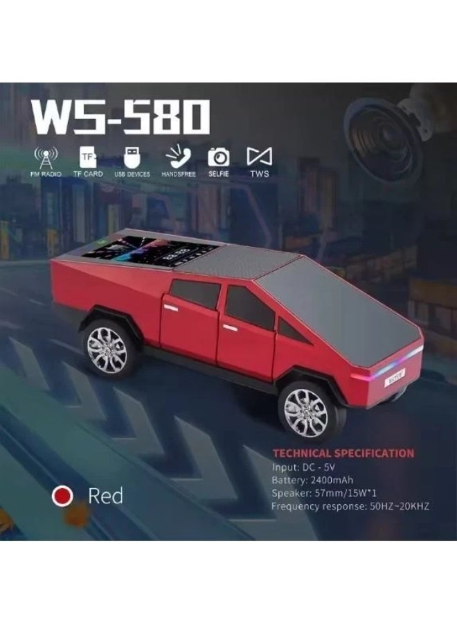 WSTER Tesla Cyber Truck Car Shaped Bluetooth Speaker WS 580 with Display Screen HD Sound, TWS Stereo Pairing, FM Radio, LED RGB Lights, Builtin Mic for Hands-Free Calls, Perfect Gift for Car Enthusiasts - Image 2