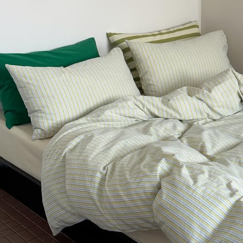 mixinni Vintage Geometric Striped Duvet Cover Set - 3 Piece 100% Washed Cotton Queen Size Bedding Set with Matching Pillowcases | Mid-Century Modern Design | Ultra Soft & Breathable-Queen Size - Image 3