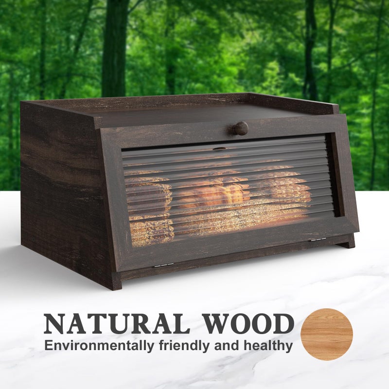LOHASOK Bread Box for Kitchen Countertop Large Farmhouse Bread Container Bread Storage with Window Wooden Bread Holder - Image 5