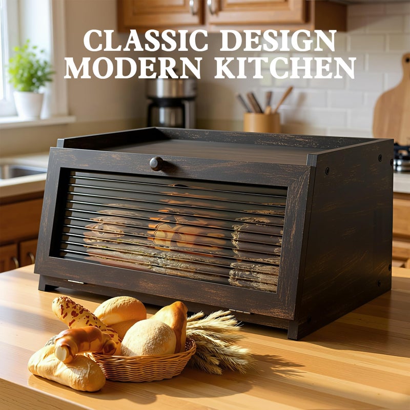 LOHASOK Bread Box for Kitchen Countertop Large Farmhouse Bread Container Bread Storage with Window Wooden Bread Holder - Image 3