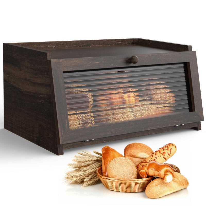 LOHASOK Bread Box for Kitchen Countertop Large Farmhouse Bread Container Bread Storage with Window Wooden Bread Holder - Image 1