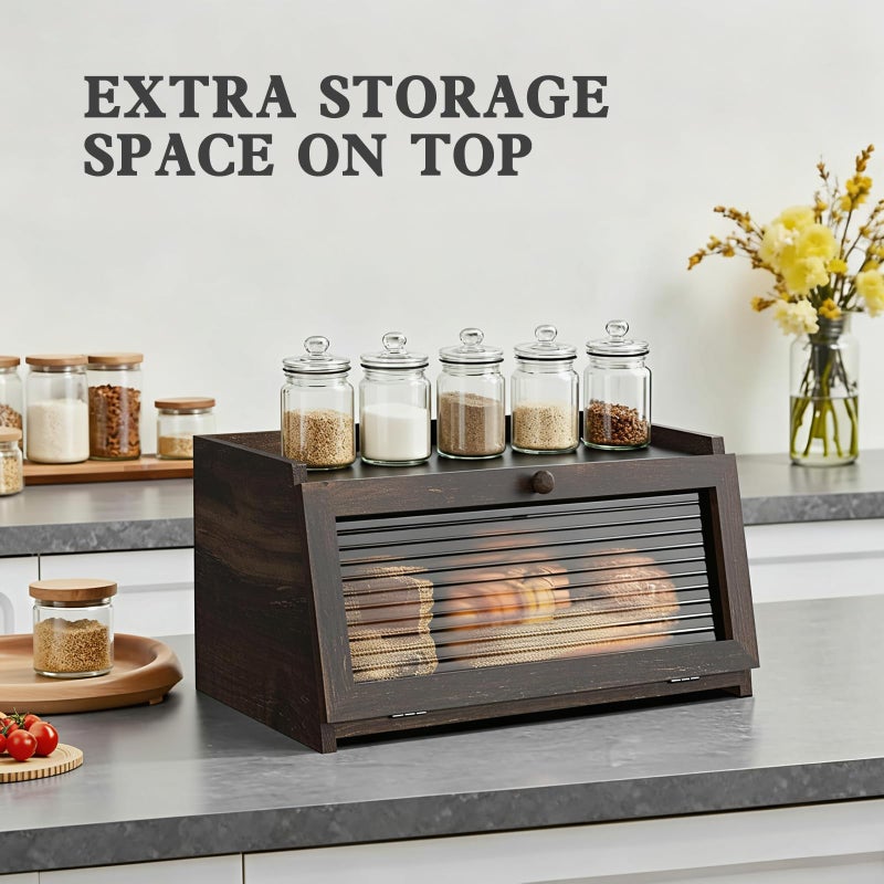 LOHASOK Bread Box for Kitchen Countertop Large Farmhouse Bread Container Bread Storage with Window Wooden Bread Holder - Image 4