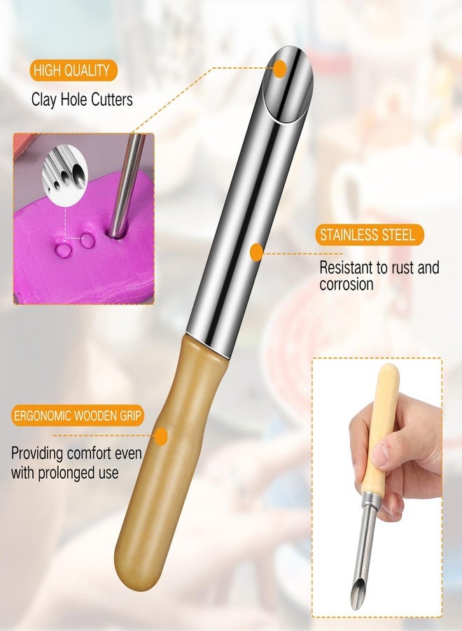 Leriton 16 Pieces Clay Hole Cutters Stainless Steel Circle Shaping Clay Tools Wooden Handle Circular Pottery Tools for Sculpture Pottery Drilling Holes Supplies, 4 Sizes - Image 3