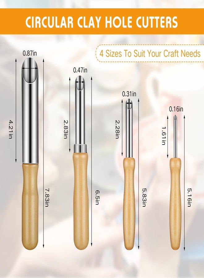 Leriton 16 Pieces Clay Hole Cutters Stainless Steel Circle Shaping Clay Tools Wooden Handle Circular Pottery Tools for Sculpture Pottery Drilling Holes Supplies, 4 Sizes - Image 2