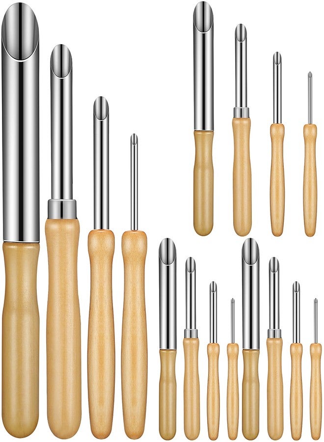Leriton 16 Pieces Clay Hole Cutters Stainless Steel Circle Shaping Clay Tools Wooden Handle Circular Pottery Tools for Sculpture Pottery Drilling Holes Supplies, 4 Sizes - Image 1