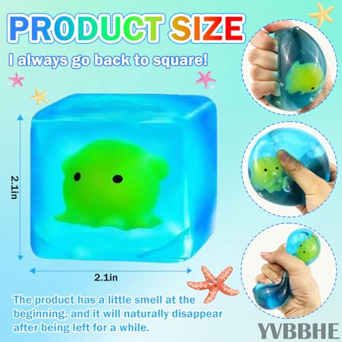 YVBBHE Blue Squeeze Cube with Luminous Octopus InsideSquishy Stress Fidget Gummy Toys Glow in The Dark Animal Maltose Sensory Toys for Kids Autism Stress Balls for Anxiety Stress Relief - Image 5