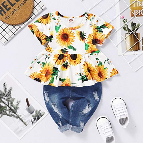 CARETOO Girls Clothes Outfits, Cute Baby Girl Floral Short Sleeve Pant Set Flower Ruffle Top - Image 4