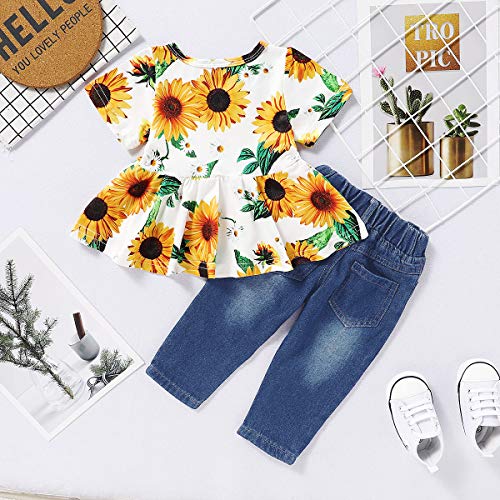 CARETOO Girls Clothes Outfits, Cute Baby Girl Floral Short Sleeve Pant Set Flower Ruffle Top - Image 3